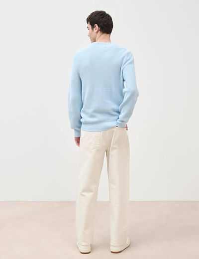 Pull col rond manches longues en coton bleu ciel homme