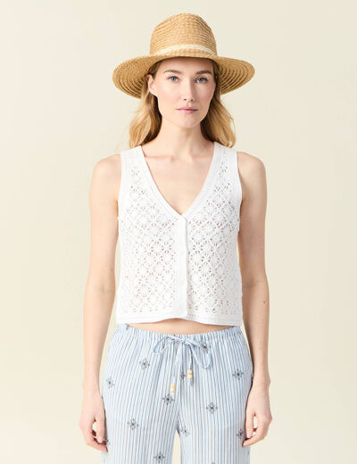 Débardeur en crochet ecru femme