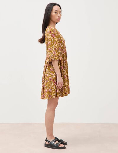 Robe col v manches au coude vert olive femme