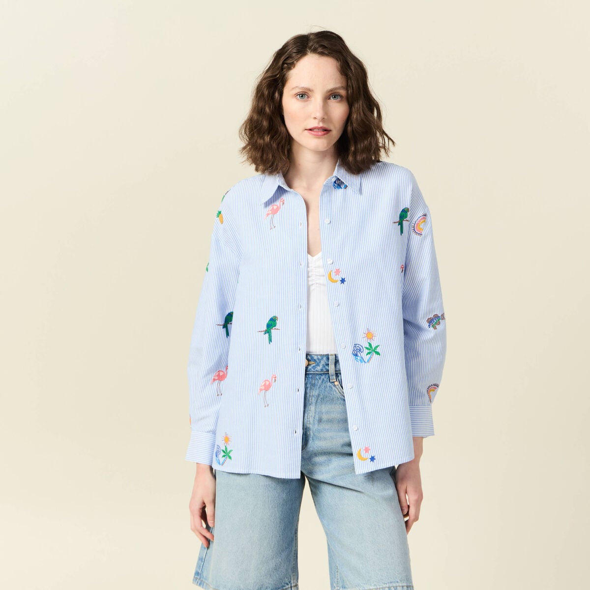 Chemise manches longues bleu femme