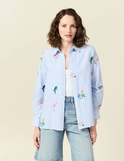 Chemise manches longues bleu femme