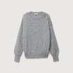 Pull droit col rond manches longues gris femme