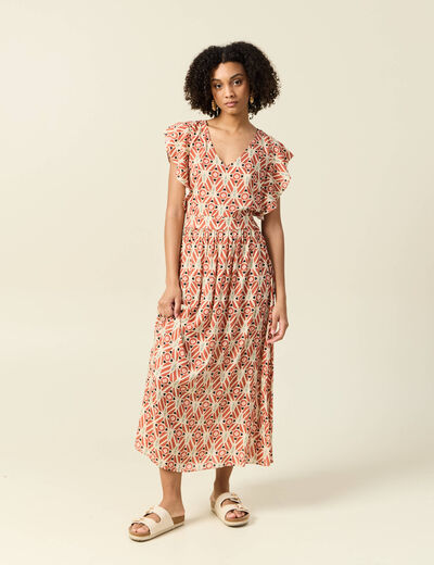 Robe longue droite fluide terracotta femme