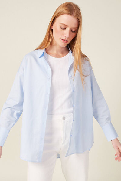 Chemise manches longues bleu ciel femme