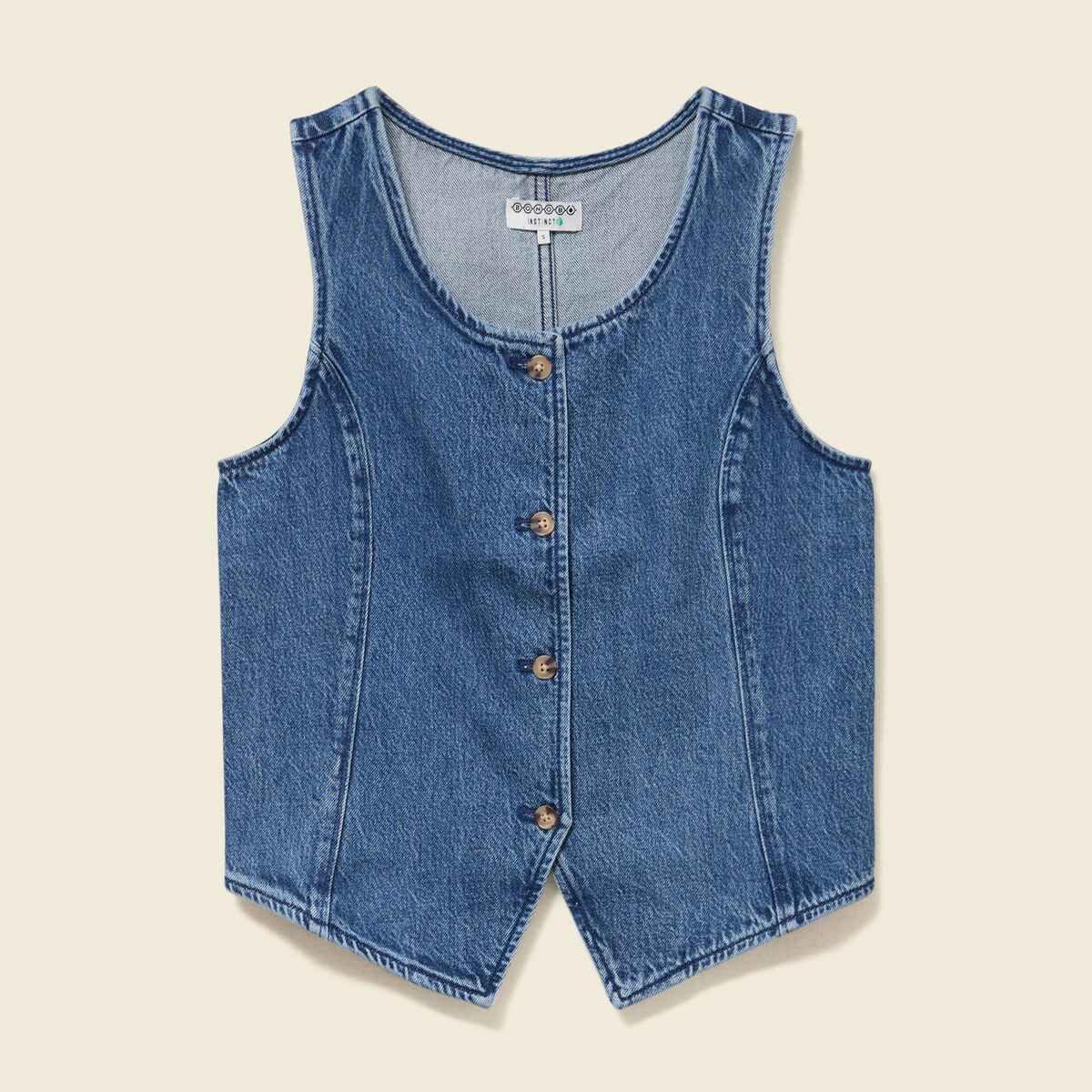 Gilet en jeans sans manches col rond denim used femme