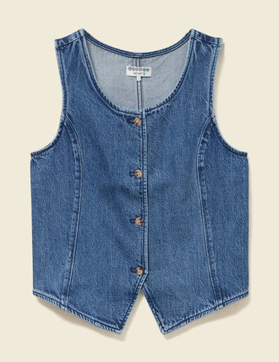 Gilet en jeans sans manches col rond denim used femme