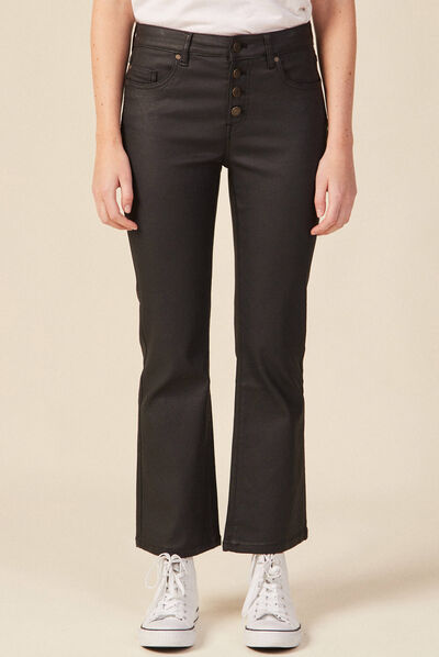 Jeans bootcut enduit 7/8ème denim noir enduit femme