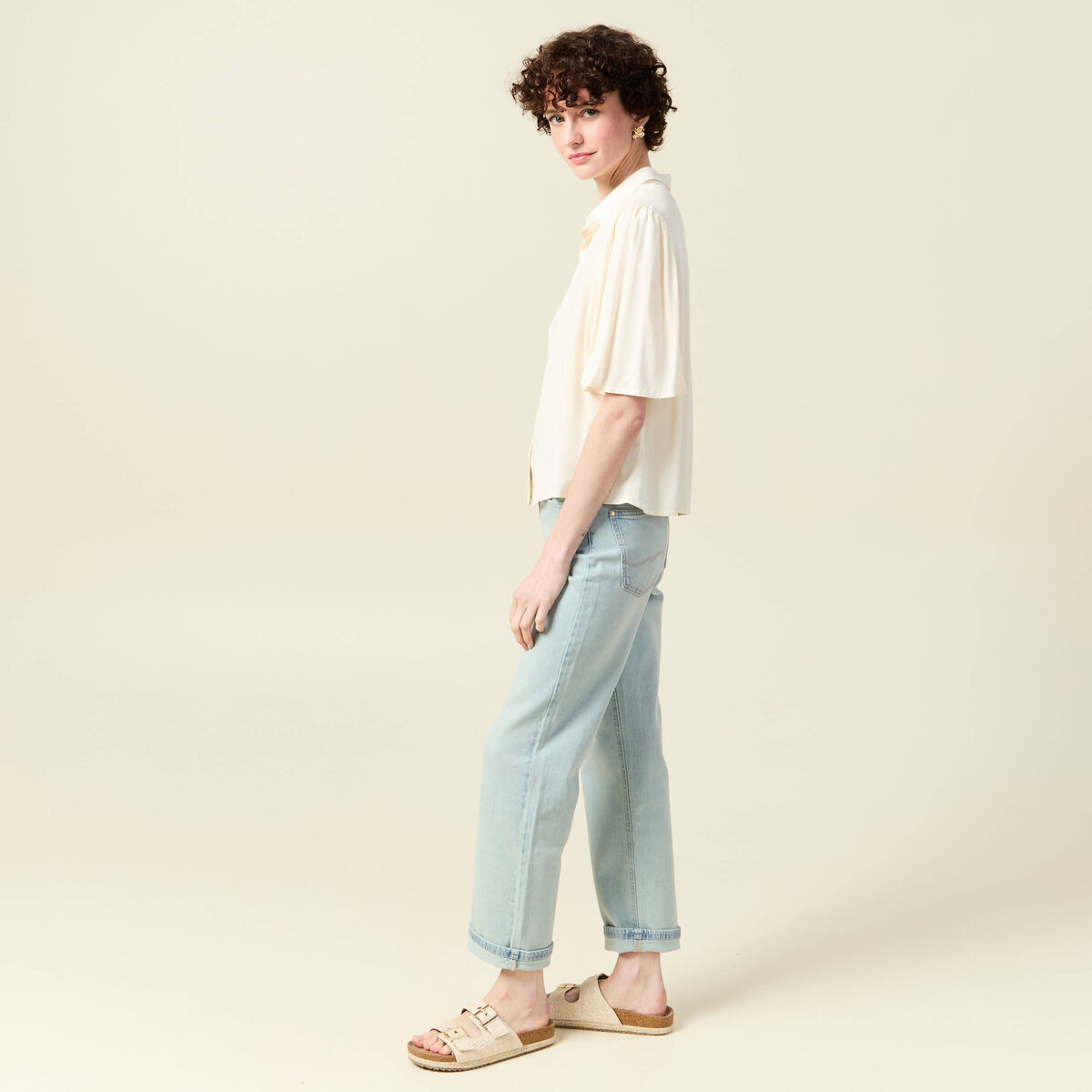 Chemise manches courtes creme femme