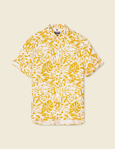 Chemise manches courtes fluide jaune fonc&eacute; homme