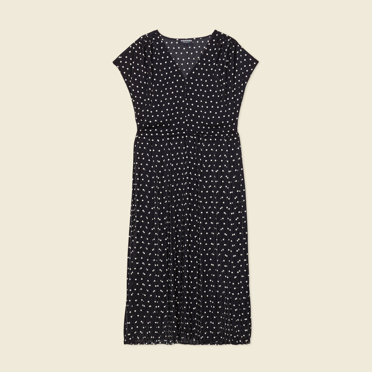 Robe midi évasée plissée satin noir femme