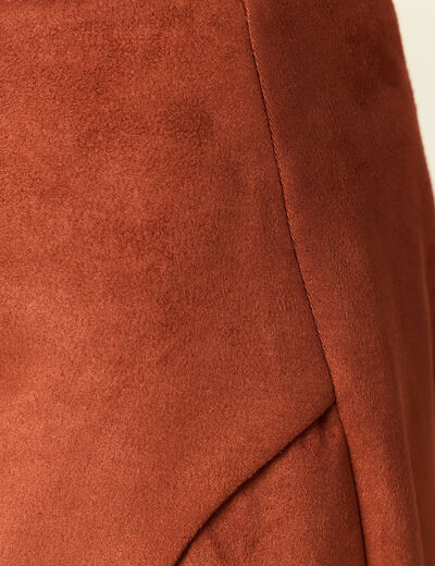 Jupe droite suédine marron cognac femme