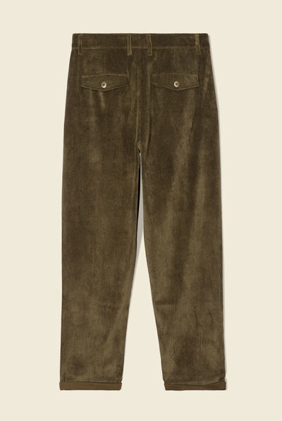 Pantalon cigarette velours vert kaki femme
