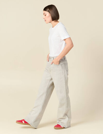 Jeans large taille haute denim gris clair femme