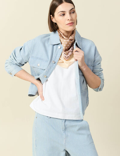 Veste en coton manches longues denim bleach femme