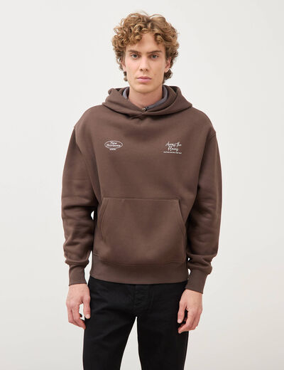 Sweat ample &agrave; capuche manches longues marron fonc&eacute; homme