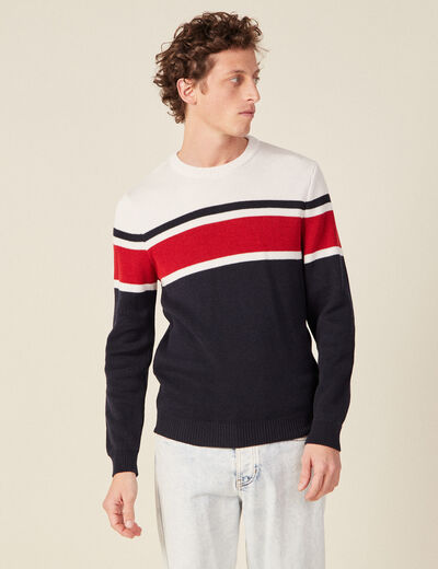 Pull manches longues bleu marine homme