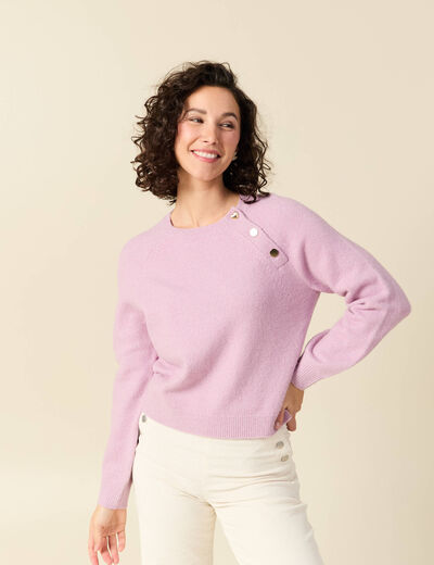 Pull manches longues col rond mauve femme