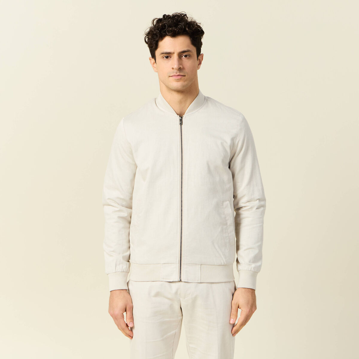 Blouson zippé col teddy sable homme