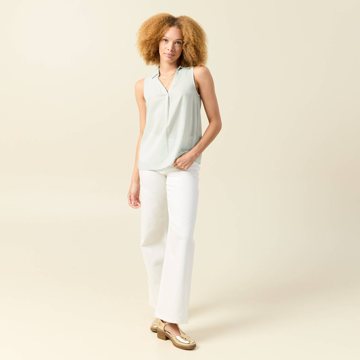 Blouse sans manches vert olive femme