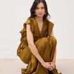 Robe fluide col v manches courtes vert olive femme
