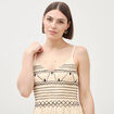 Robe col v &agrave; bretelles en coton creme femme