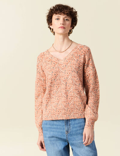 Pull manches longues orange foncé femme