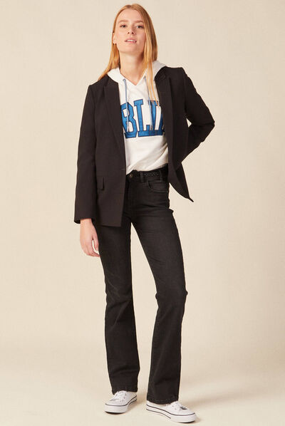 Jeans bootcut détails tressés denim noir femme