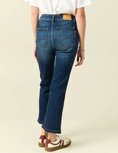 Jeans bootcut cropped taille haute denim brut femme