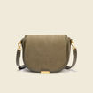 Sac bandoulière en velours doublé vert kaki femme