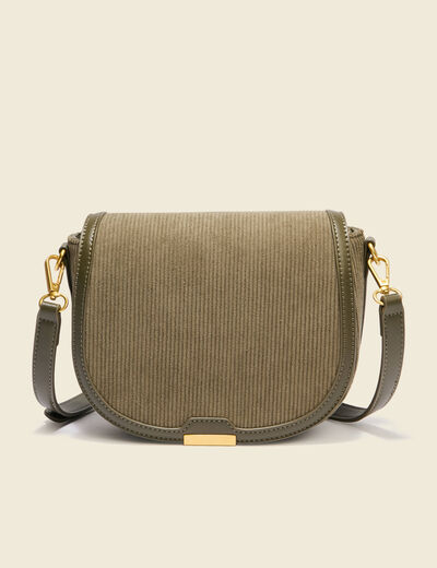 Sac bandoulière en velours doublé vert kaki femme
