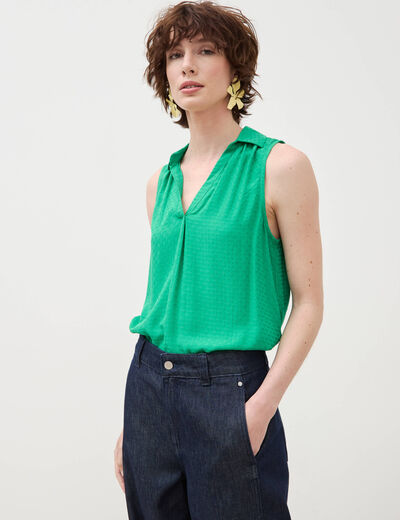 Top sans manches col tailleur vert femme