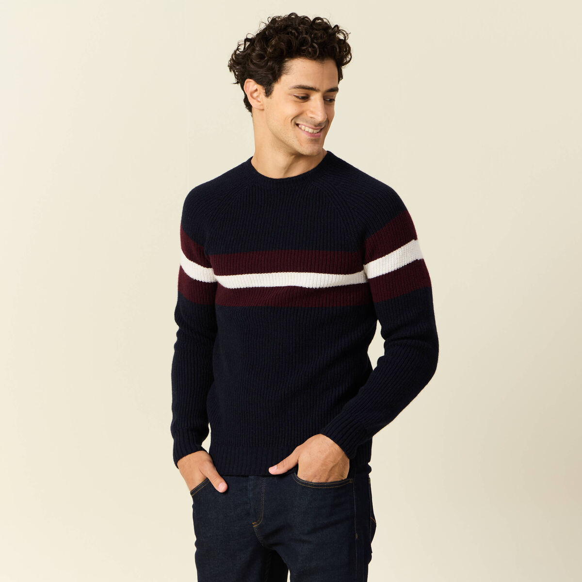 Pull manches longues fabriqu&eacute; en France bleu marine homme