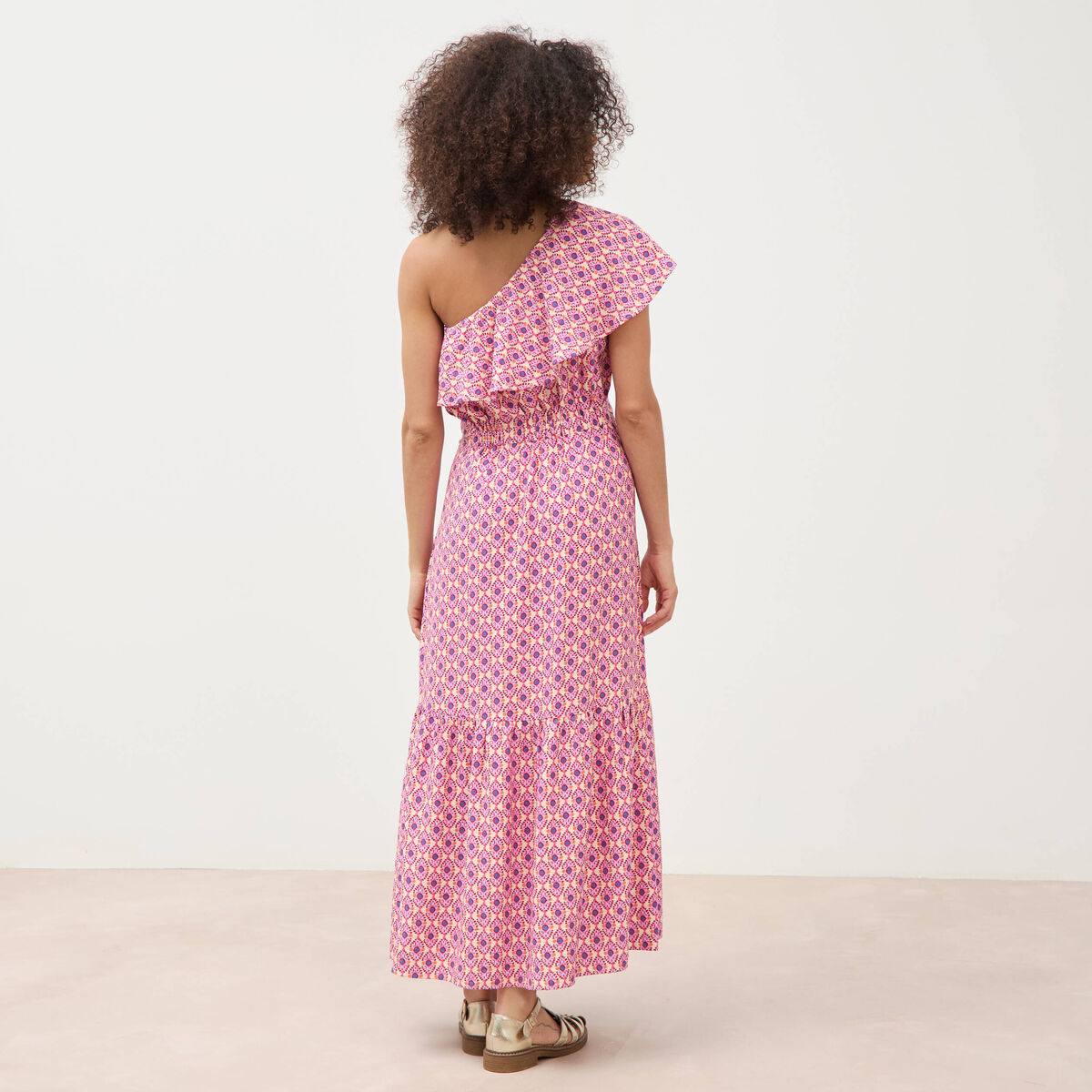 Robe one shoulder sans manches multicolore femme