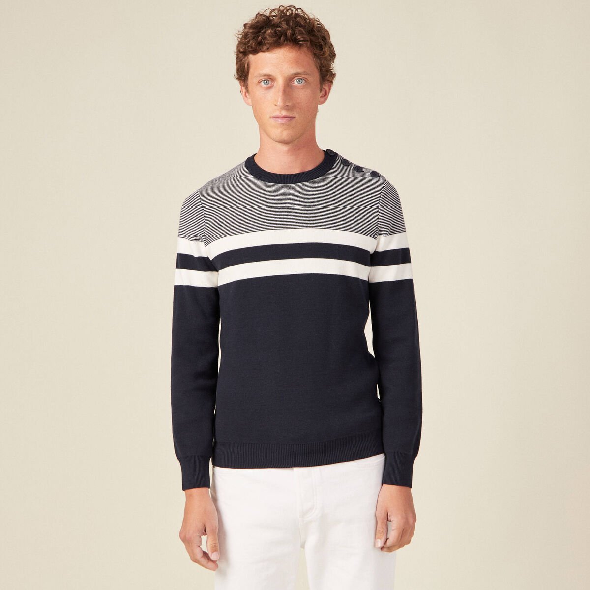Pull manches longues bleu marine homme