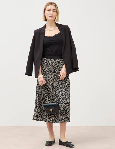 Jupe longue droite pliss&eacute;e noir femme