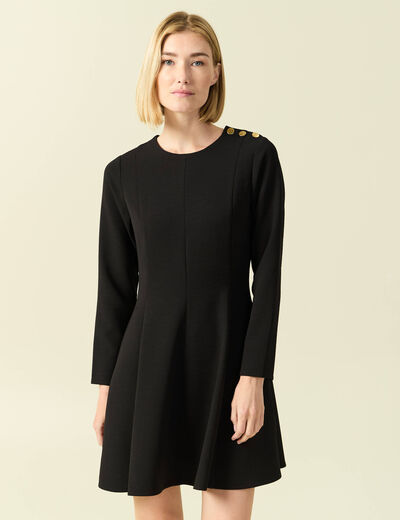 Robe fluide manches longues col rond noir femme