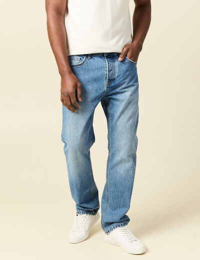 Jeans straight longueur 32 en coton denim stone homme