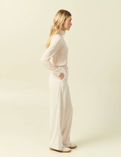 Pantalon large taille haute en velours creme femme