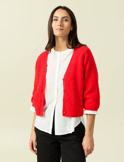 Gilet manches 3/4 rouge fonc&eacute; femme