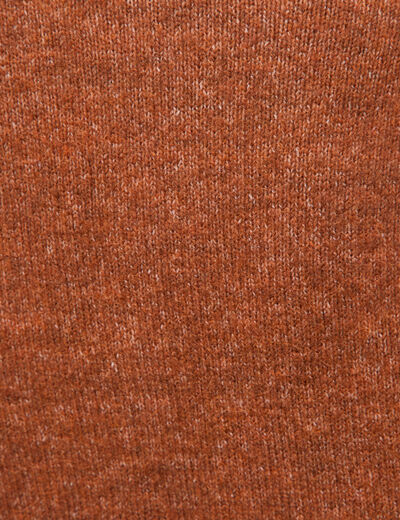 Pull droit col polo manches longues marron cognac femme