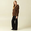 Gilet droit mi-long effet polaire marron fonc&eacute; femme