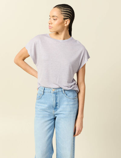 T-shirt col rond manches courtes parme femme