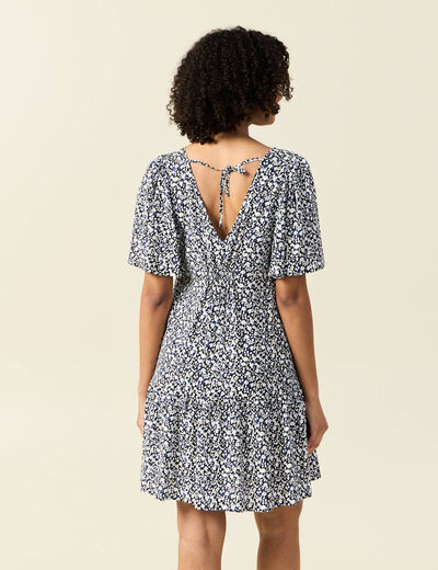 Robe évasée manches courtes bleu femme