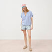 Chemise manches 3/4 bleu femme