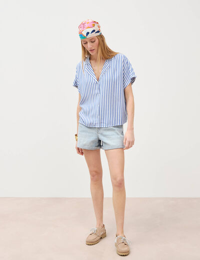 Chemise manches 3/4 bleu femme