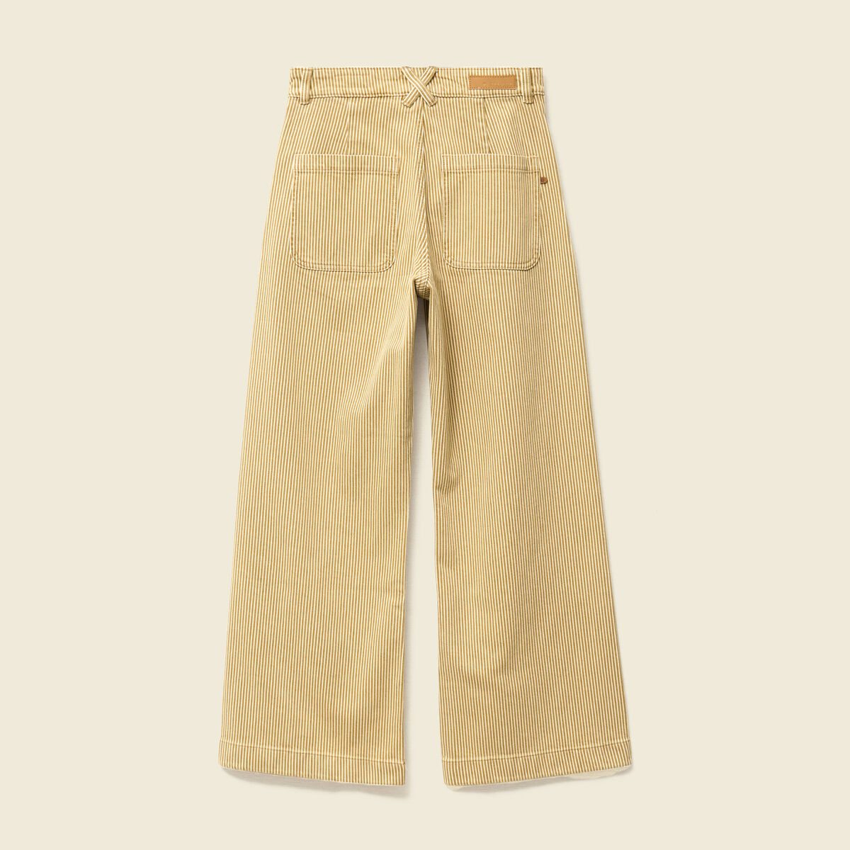 Jeans large ray&eacute; taille haute 7/8&egrave;me beige femme