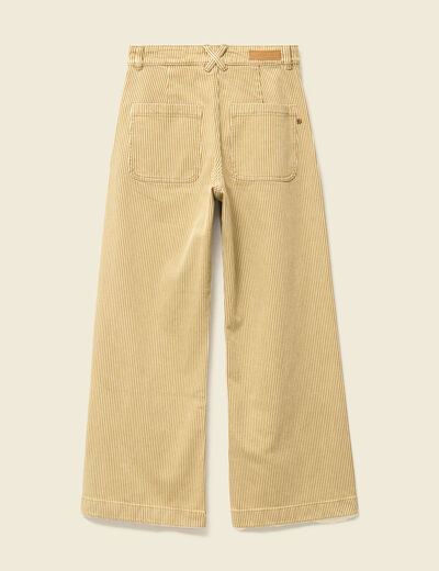 Jeans large ray&eacute; taille haute 7/8&egrave;me beige femme