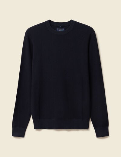 Pull fin col rond manches longues bleu marine homme