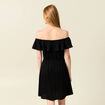 Robe col carré manches courtes noir femme