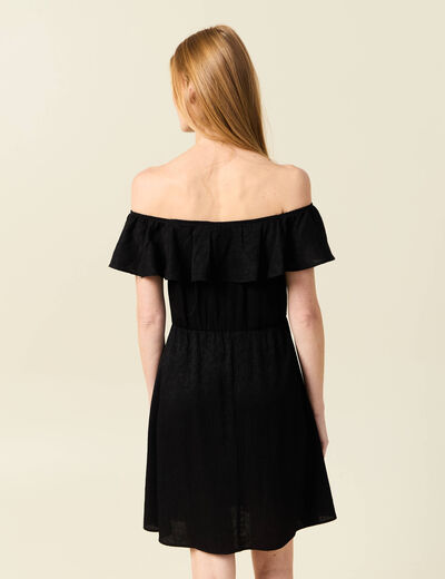 Robe col carré manches courtes noir femme